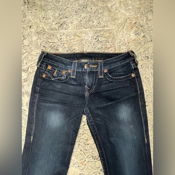 True Religion Jeans Womens Size 27 Blue Denim BECKY Bootcut Flap Pockets Logo - Picture 3 of 10